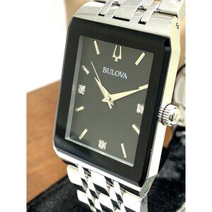 Bulova Men's Watch 96D145 Quartz Diamond Black Dial Silver Stainless Steel
